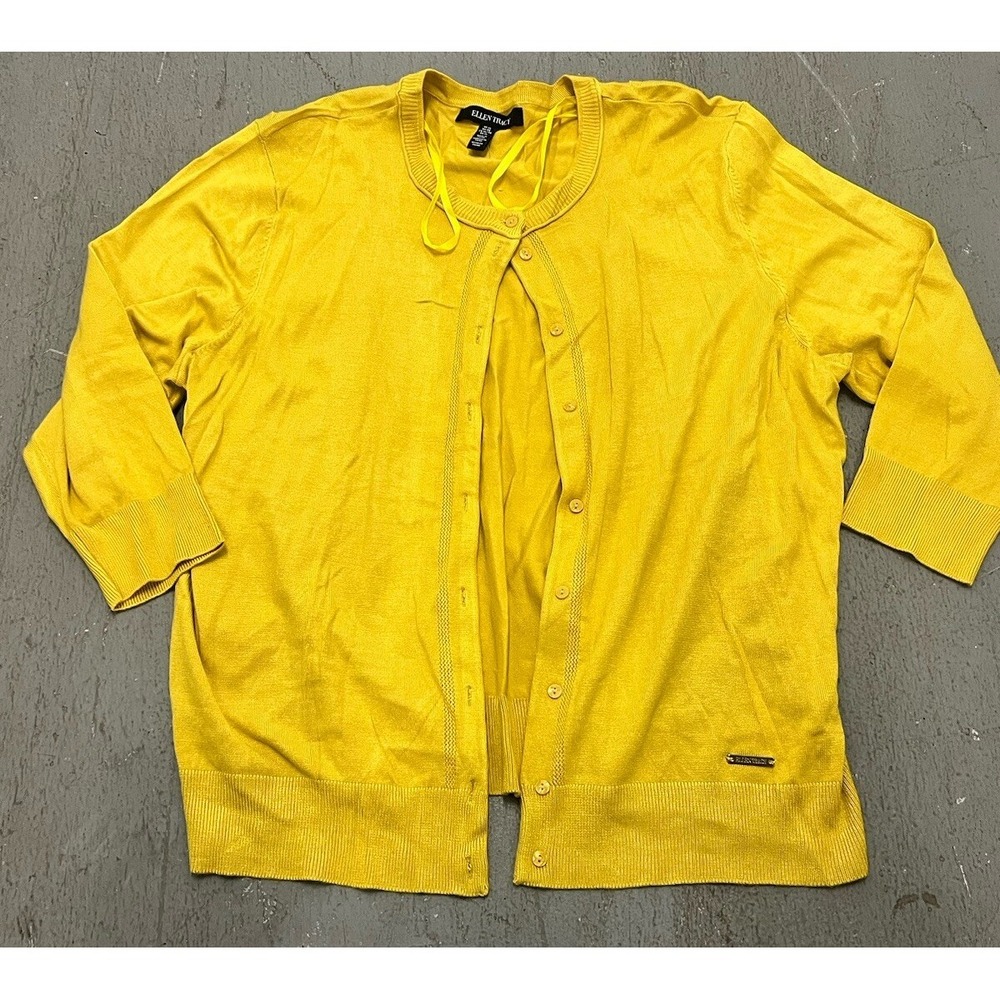 Ellen Tracy Yellow Round Neck Women's Cardigan Size XL